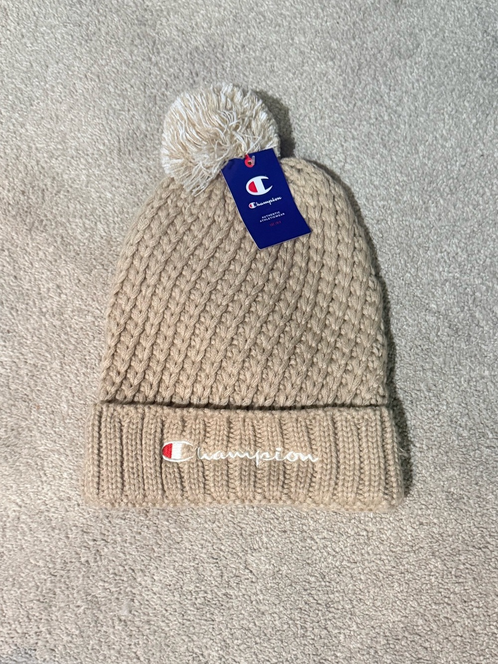 Champion Nude Knit Pom Pom Foldover Beanie OSFM